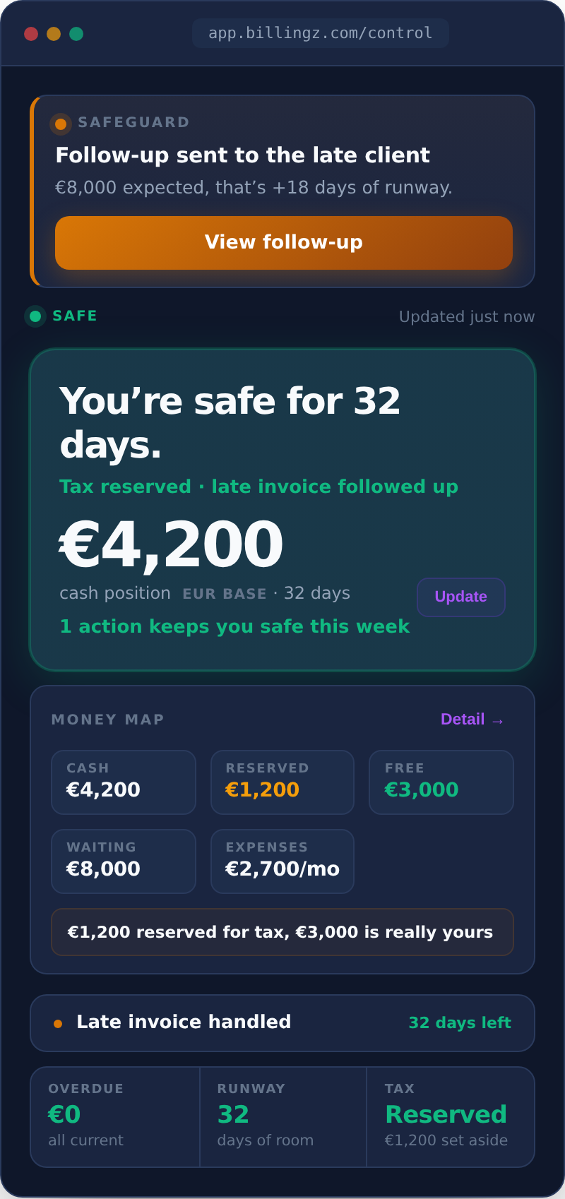 Billingz Control, screenshot на продуктот